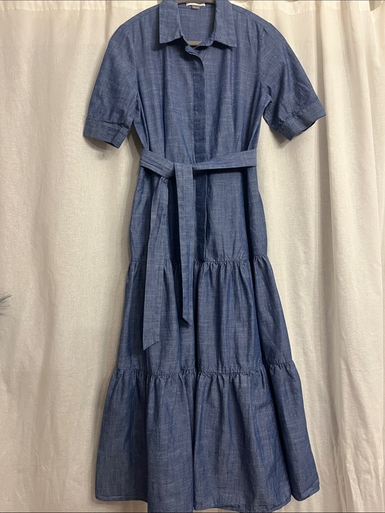 Calvin Klein Dresses & Skirts - Calvin Klein Button-Front Chambray Tiered Midi Dress in Blue